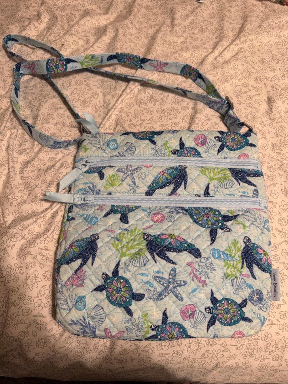 Vera Bradley Light Blue Sea Turtle Quilted Crossbody Bag